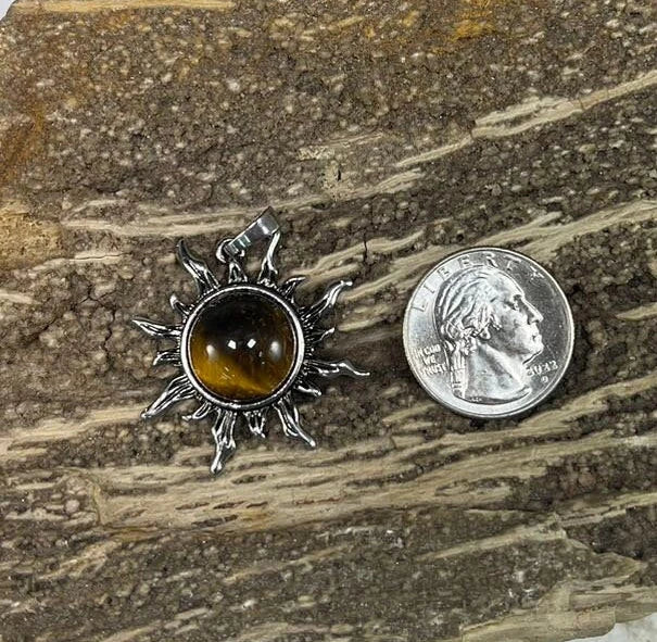 Sun Shape, Gemstone Pendants, 32mm (1 Pc) Amethyst, Onyx, Crystal Quartz, green Aventurine, Opalite, Yellow Tiger Eye-6