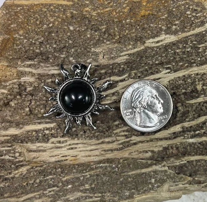 Sun Shape, Gemstone Pendants, 32mm (1 Pc) Amethyst, Onyx, Crystal Quartz, green Aventurine, Opalite, Yellow Tiger Eye-5