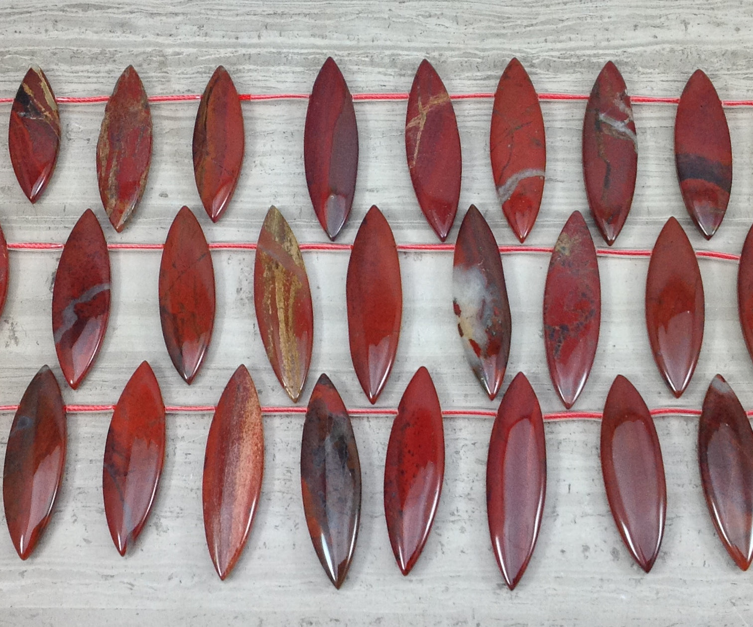 Apple Jasper aka Red Jasper 11x24mm - 14x48mm Graduated Top Drilled Marquise-1