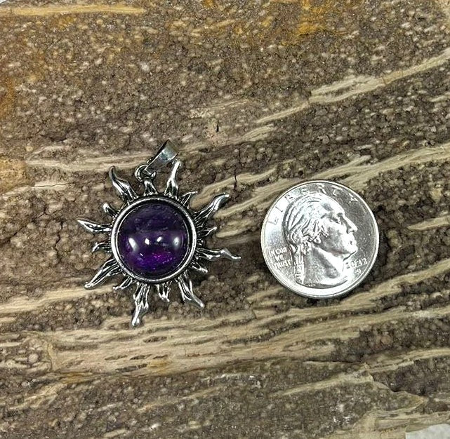 Sun Shape, Gemstone Pendants, 32mm (1 Pc) Amethyst, Onyx, Crystal Quartz, green Aventurine, Opalite, Yellow Tiger Eye-3