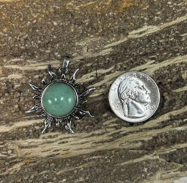 Sun Shape, Gemstone Pendants, 32mm (1 Pc) Amethyst, Onyx, Crystal Quartz, green Aventurine, Opalite, Yellow Tiger Eye-4
